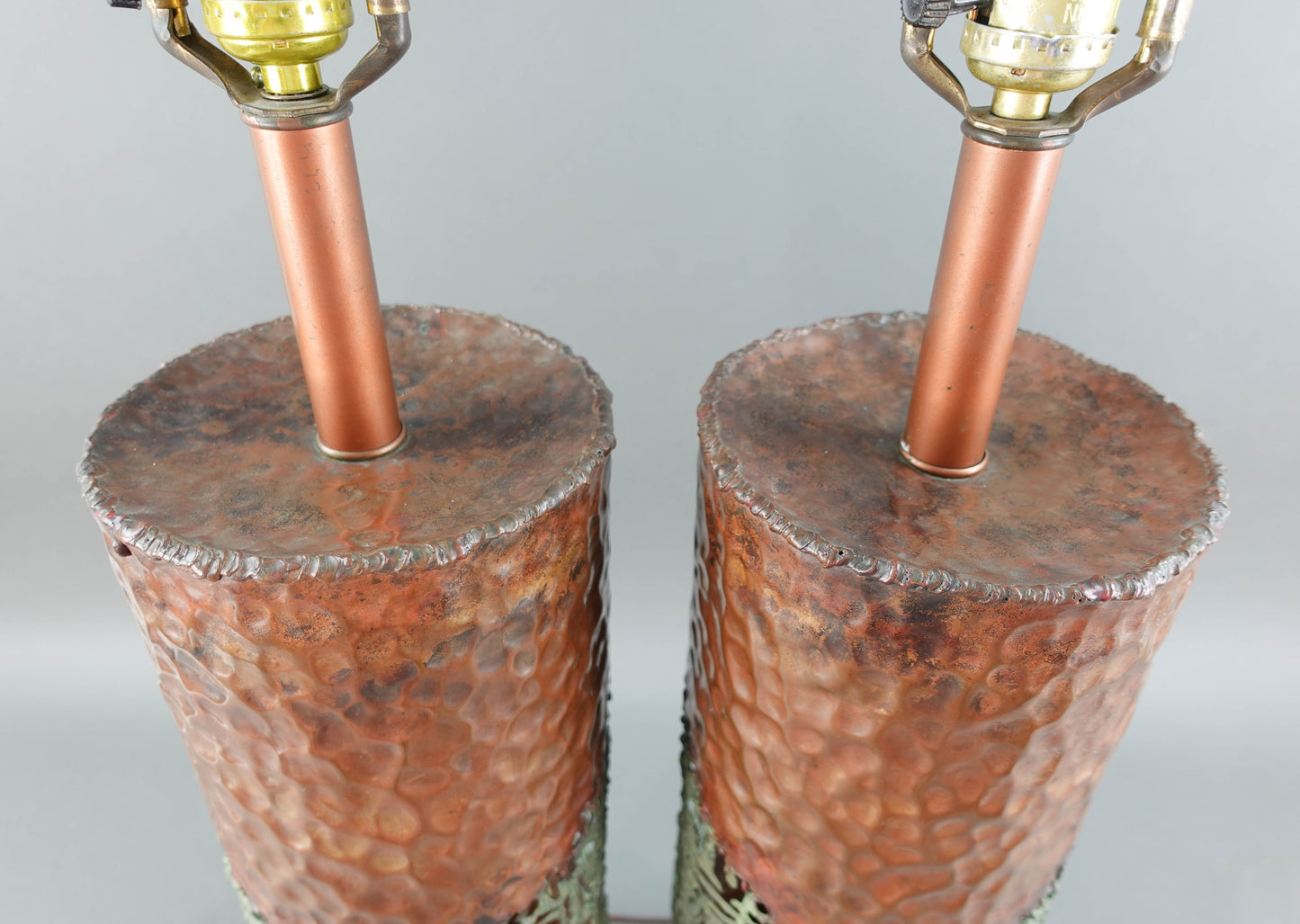 Marcello Fantoni Raymor MCM Brutalist Torch Cut Copper Sculptural Table Lamps