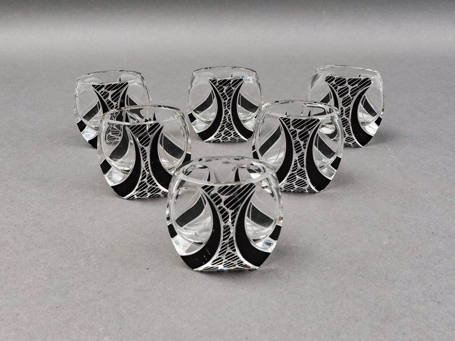 Carl Palda Haida Czech Bohemian Art Deco Decanter 6 Glasses Set With Tray (Read)