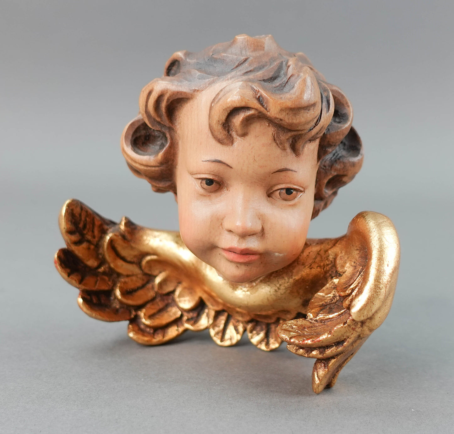 Anri Italy Vintage Hand Carved Wood Cherub Angel Putti Head Christmas Ornament