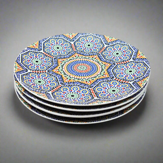 Cocema Fes Maroc Morocco Tile Mosaic Porcelain Bread & Butter Plate Set Of 4