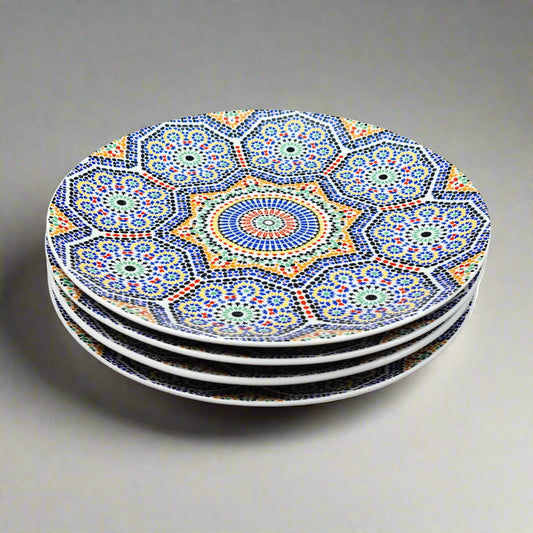 Cocema Fes Maroc Morocco Tile Mosaic Porcelain Salad Plate Set Of 4