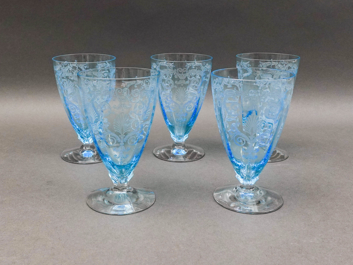 Fostoria Versailles Azure Blue Crystal 5 1/4" Parfait Tumbler Glasses Set Of 5