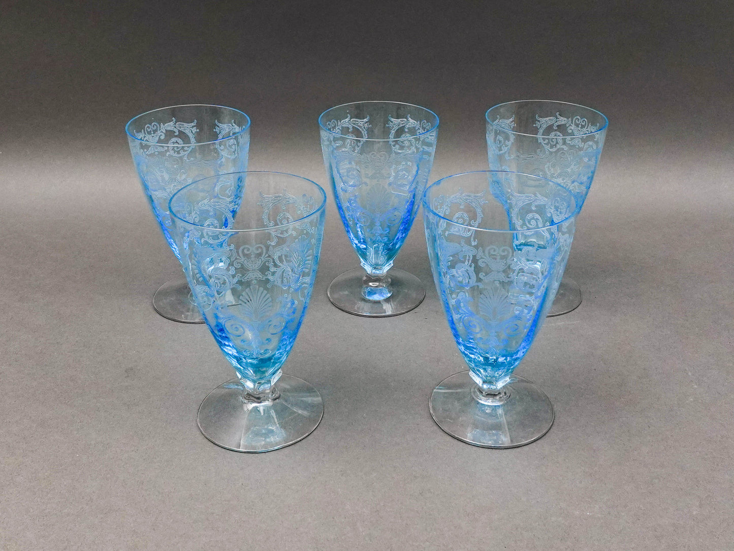 Fostoria Versailles Azure Blue Crystal 5 1/4" Parfait Tumbler Glasses Set Of 5