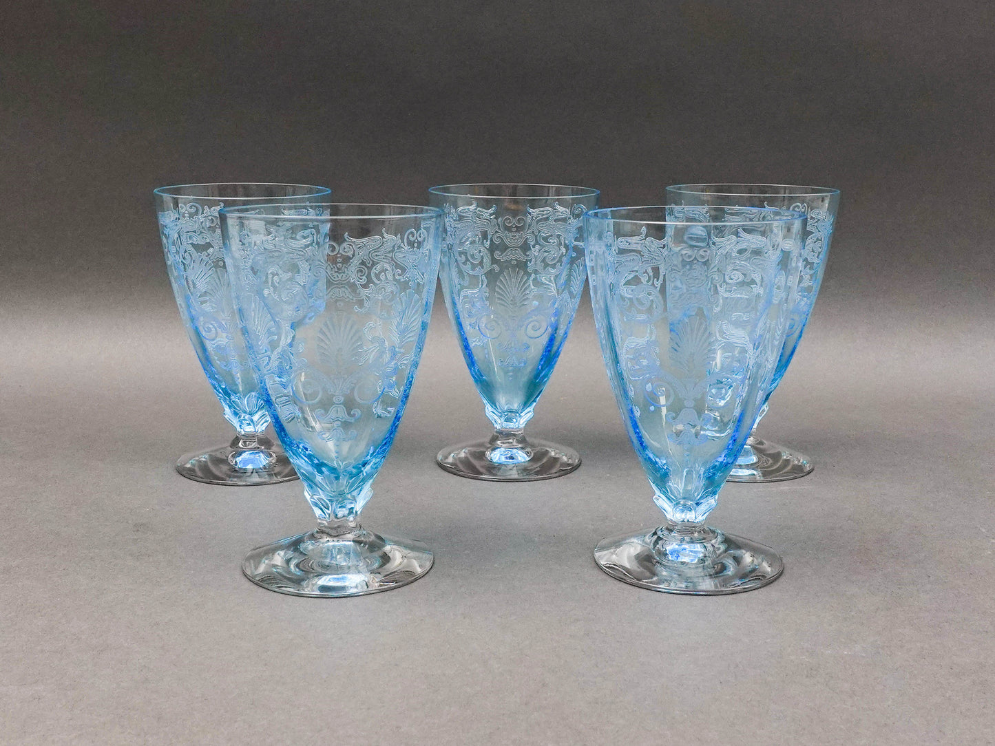 Fostoria Versailles Azure Blue Crystal 5 1/4" Parfait Tumbler Glasses Set Of 5