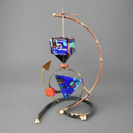 Gary Rosenthal Mixed Metal Spinning Art Glass Dreidel Judaica Hanukkah Sculpture