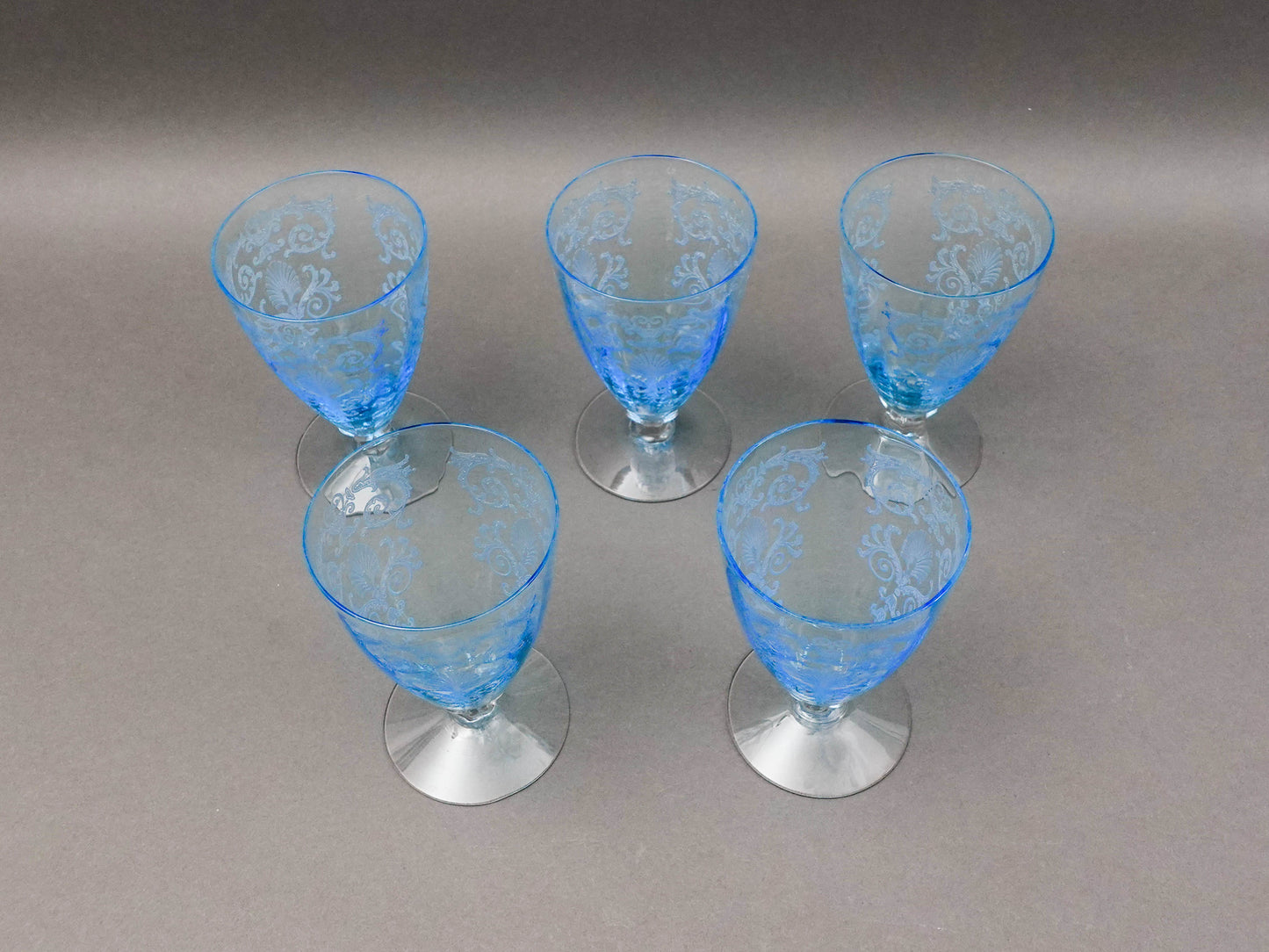 Fostoria Versailles Azure Blue Crystal 5 1/4" Parfait Tumbler Glasses Set Of 5