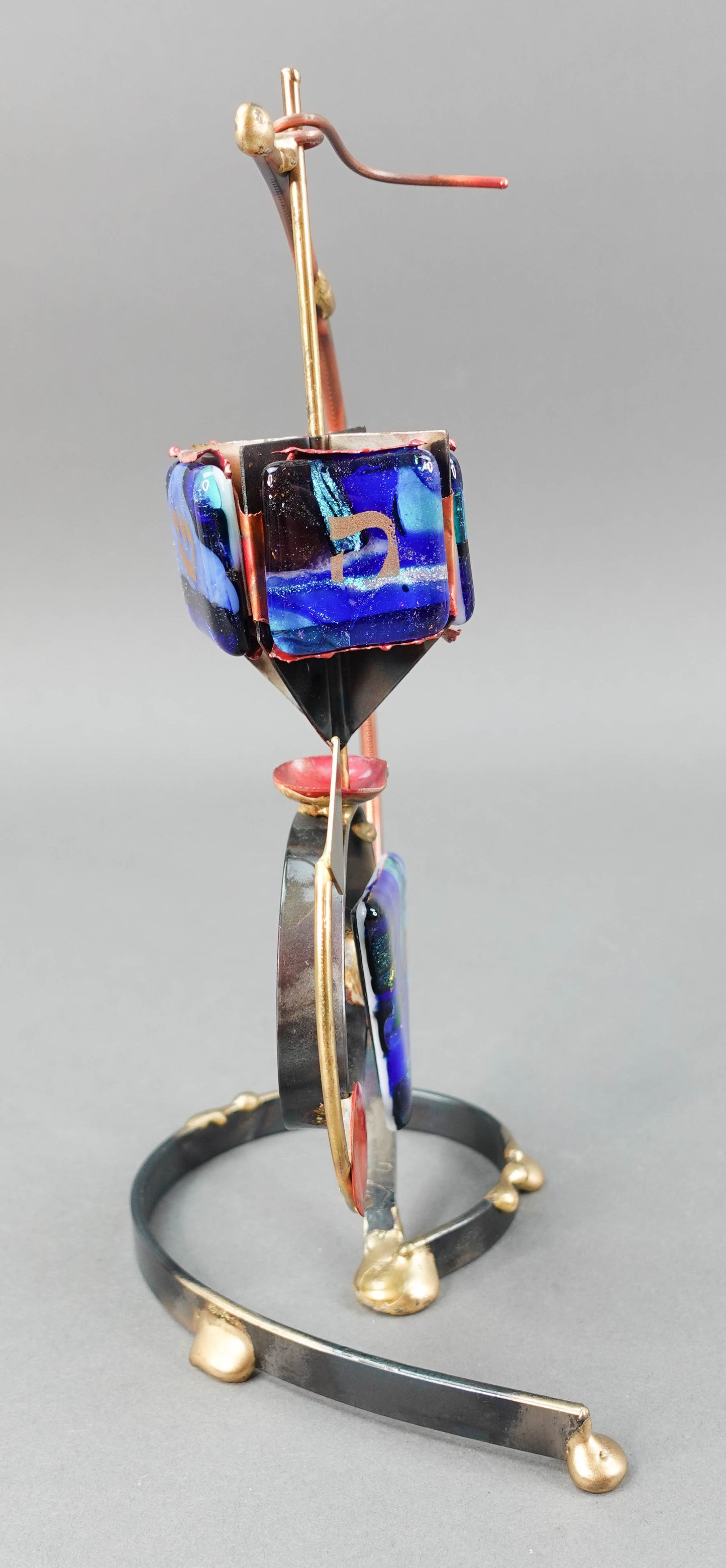 Gary Rosenthal Mixed Metal Spinning Art Glass Dreidel Judaica Hanukkah Sculpture