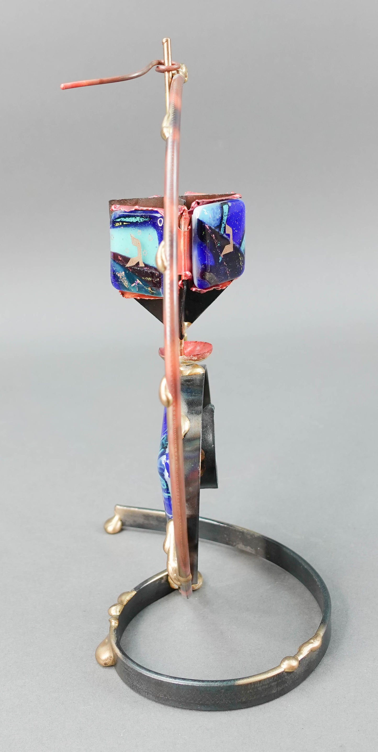 Gary Rosenthal Mixed Metal Spinning Art Glass Dreidel Judaica Hanukkah Sculpture