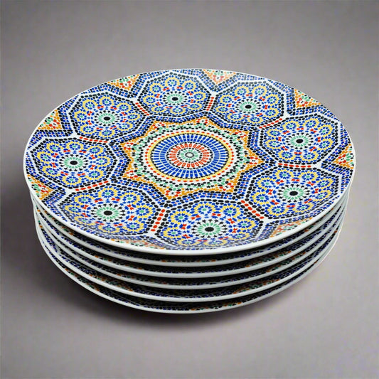 Cocema Fes Maroc Morocco Tile Mosaic Porcelain Dinner Plate Set Of 6