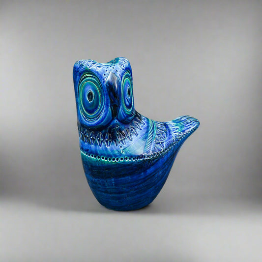 Bitossi Aldo Londi Flavia Montelupo Italy Rimini Blue Owl Bird Pottery Sculpture