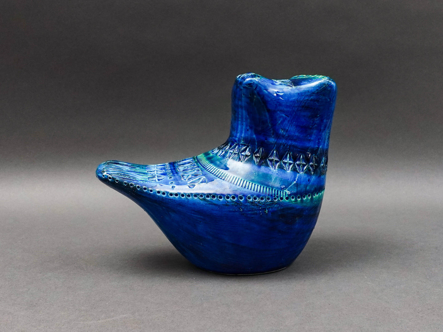 Bitossi Aldo Londi Flavia Montelupo Italy Rimini Blue Owl Bird Pottery Sculpture
