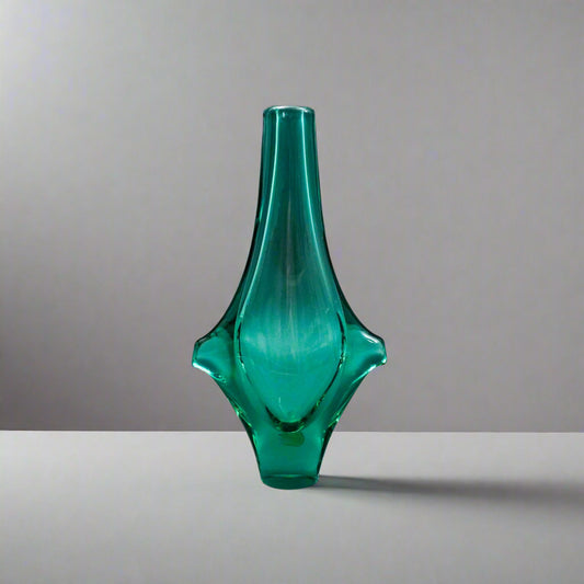 Zelezny Brod Sklo ZBS Czechoslovakia Miloslav Klinger MCM Green Art Glass Vase