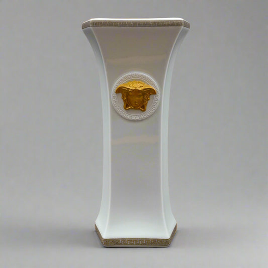 Versace Rosenthal Gorgona Medusa White Greek Key Porcelain Vase 10" New In Box