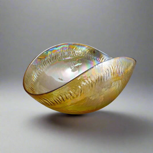 Yalos Casa Murano Signed Iridescent Gold Large Art Glass Centerpiece Bowl 20"