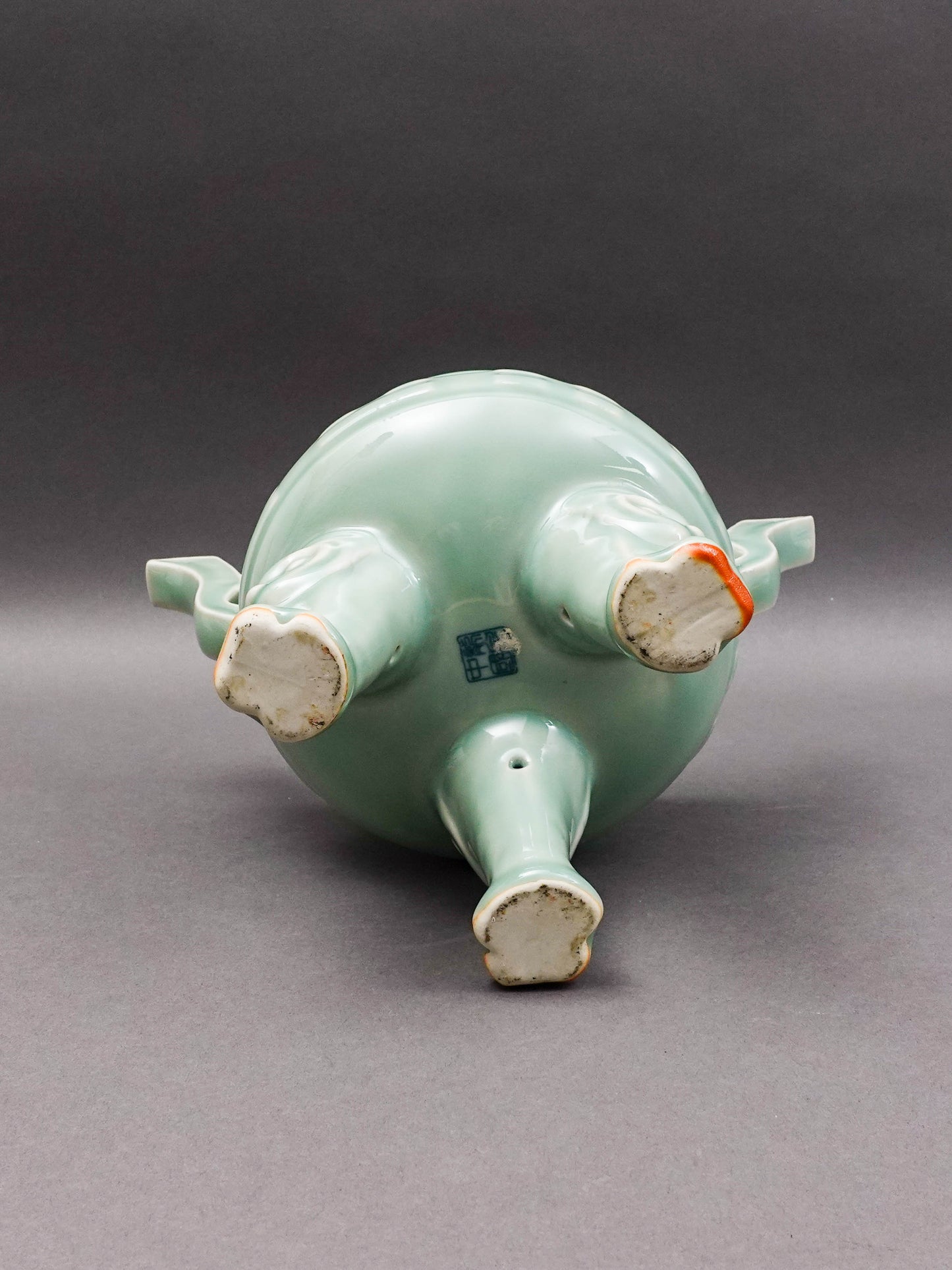 Celadon Vintage Foo Dog Porcelain Handled Censer Burner.