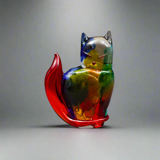 Vetro Artistico Murano Italy Vintage Cat Glass Sculpture Mario Costantini 7 3/4"