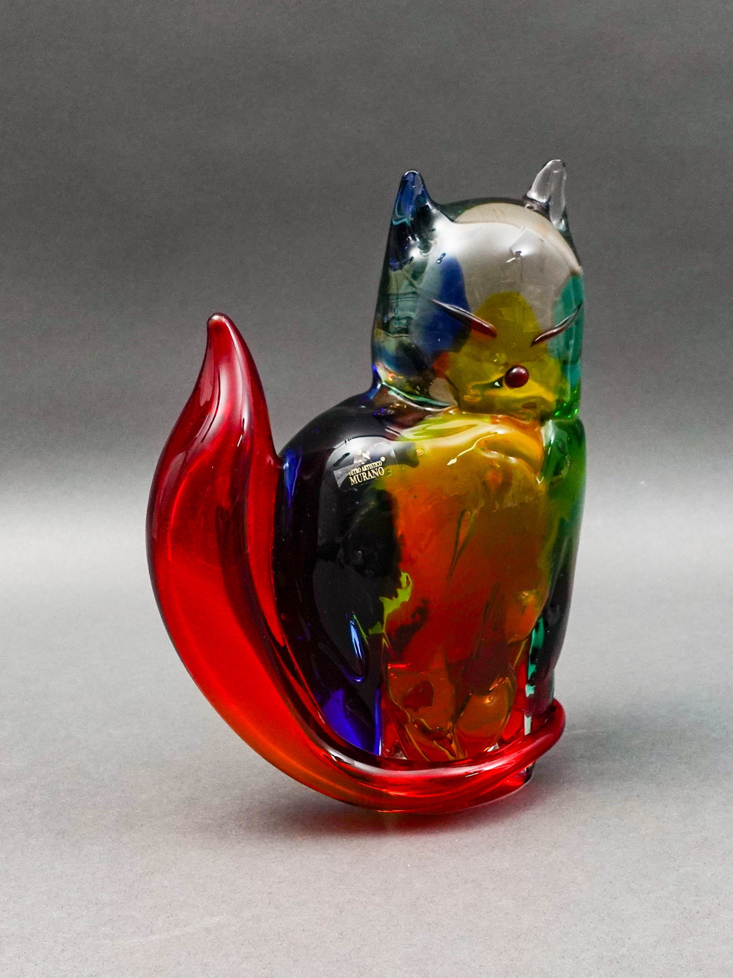 Vetro Artistico Murano Italy Vintage Cat Glass Sculpture Mario Costantini 7 3/4"
