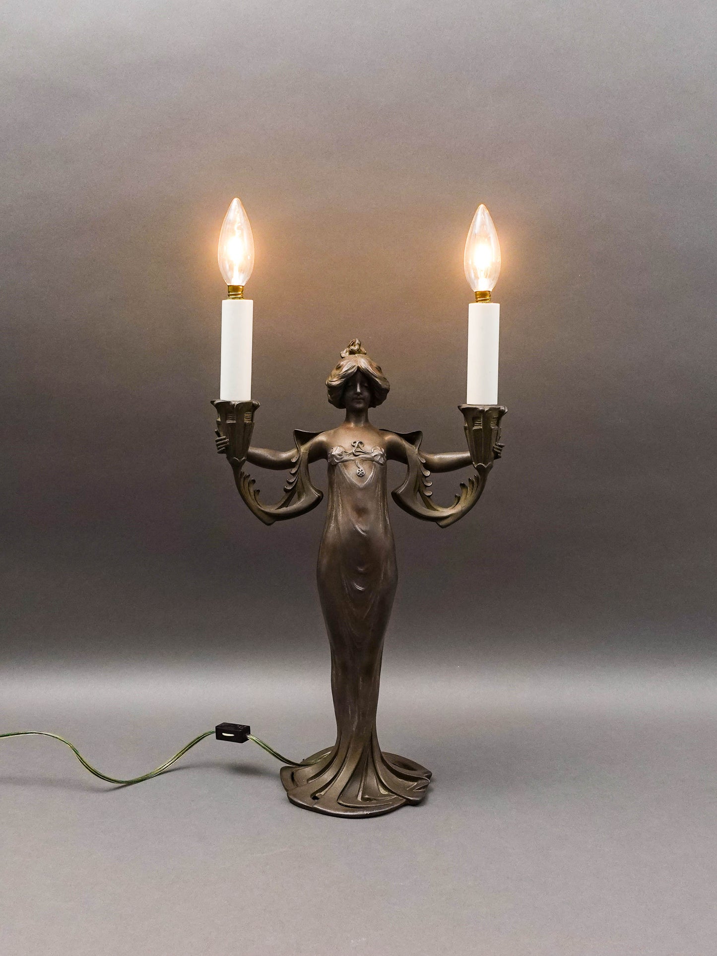 Lucien Alliot (French 1877-1967) Art Nouveau Painted Bronze Spelter Figural Lamp