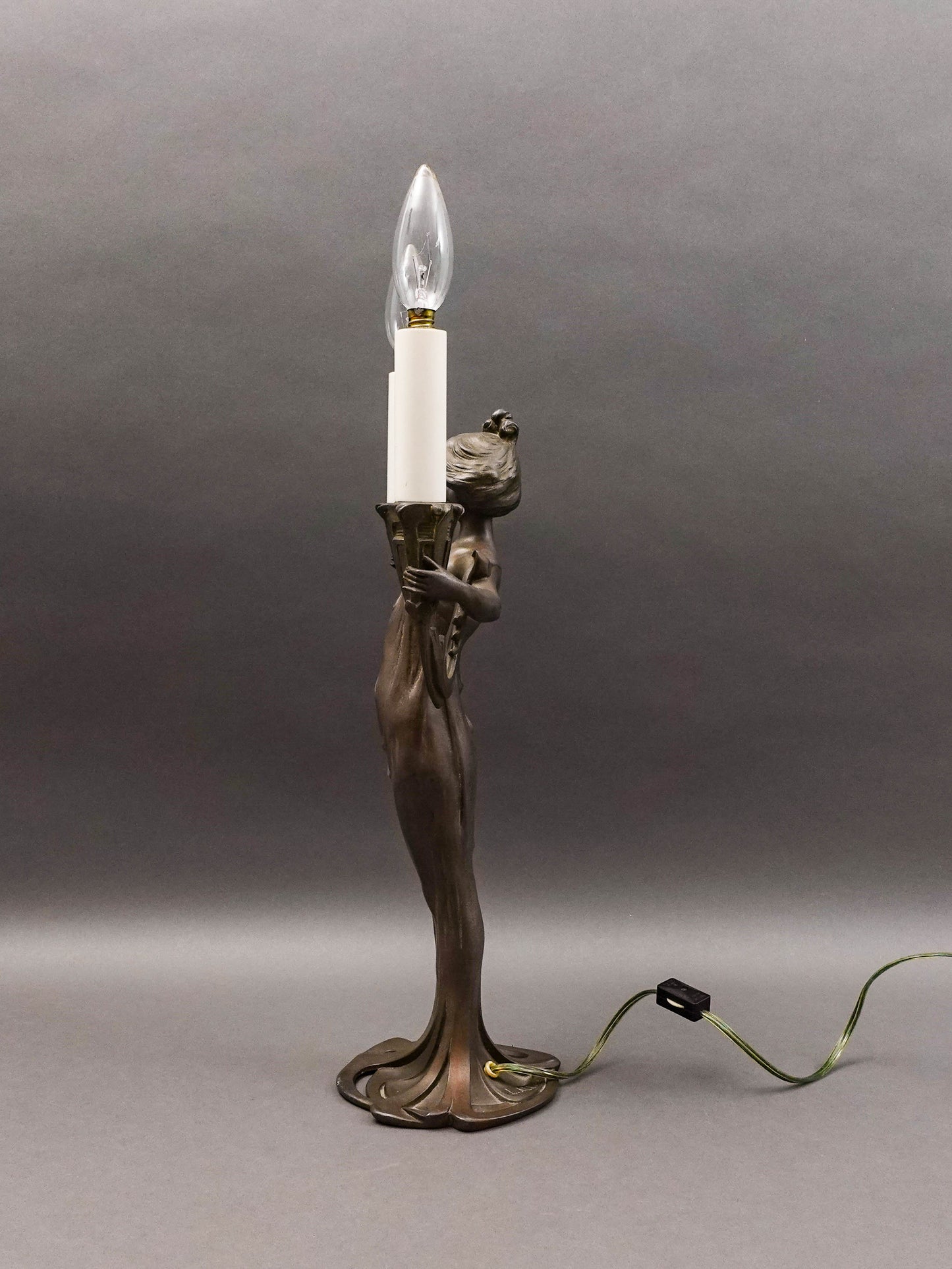 Lucien Alliot (French 1877-1967) Art Nouveau Painted Bronze Spelter Figural Lamp