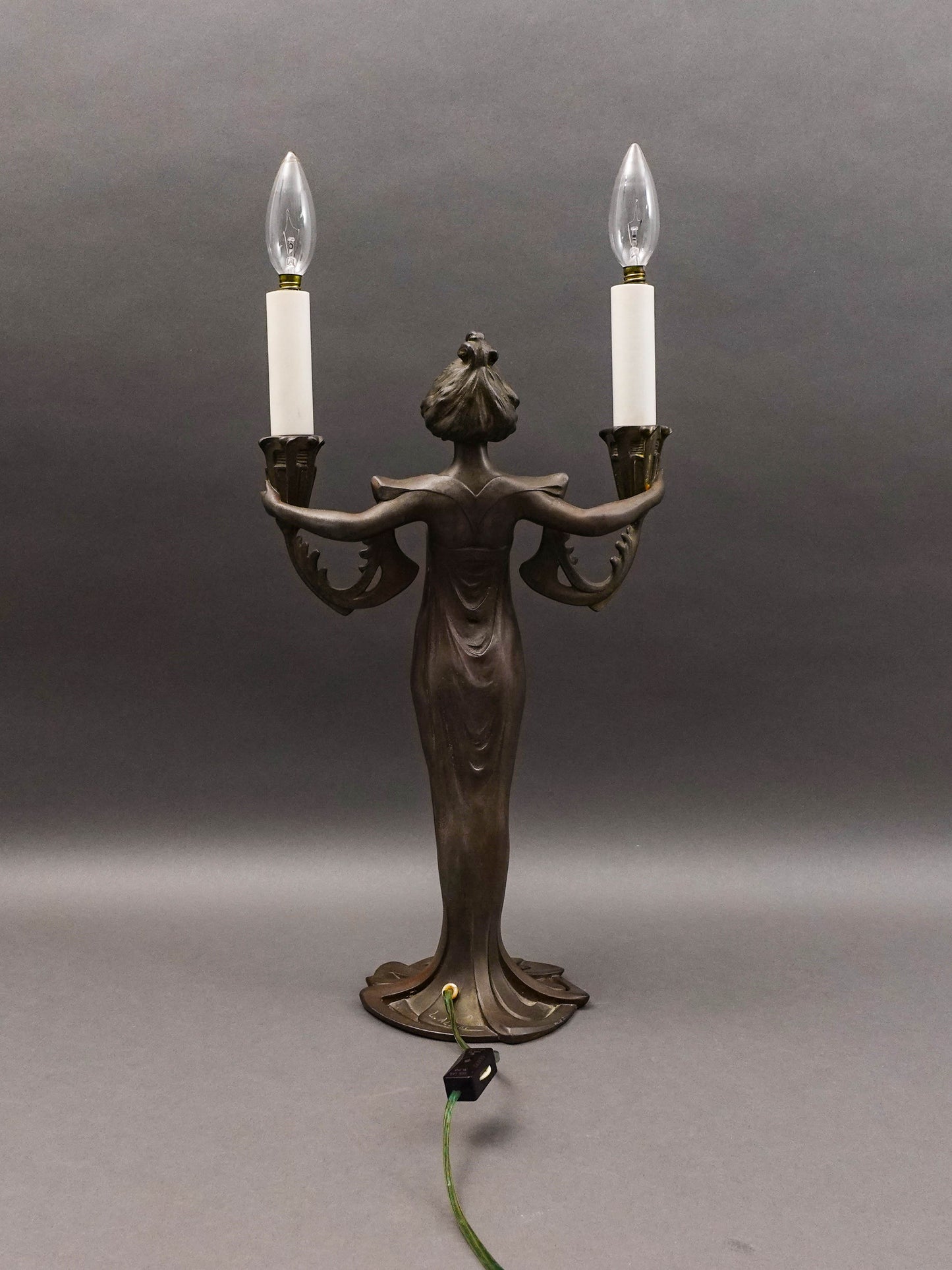 Lucien Alliot (French 1877-1967) Art Nouveau Painted Bronze Spelter Figural Lamp