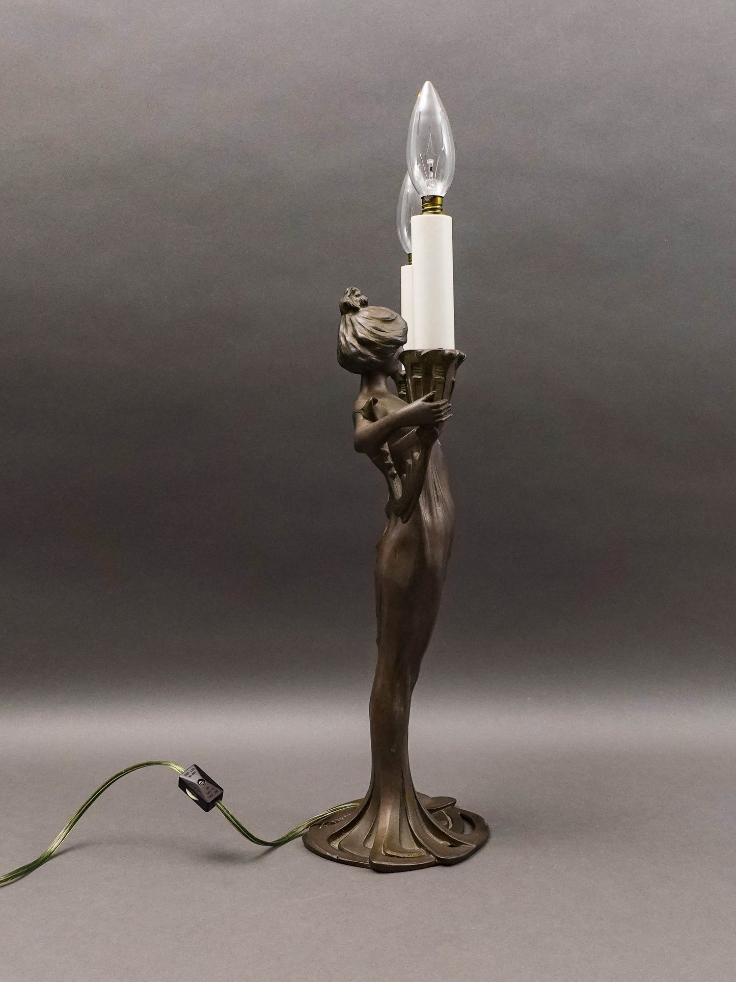 Lucien Alliot (French 1877-1967) Art Nouveau Painted Bronze Spelter Figural Lamp