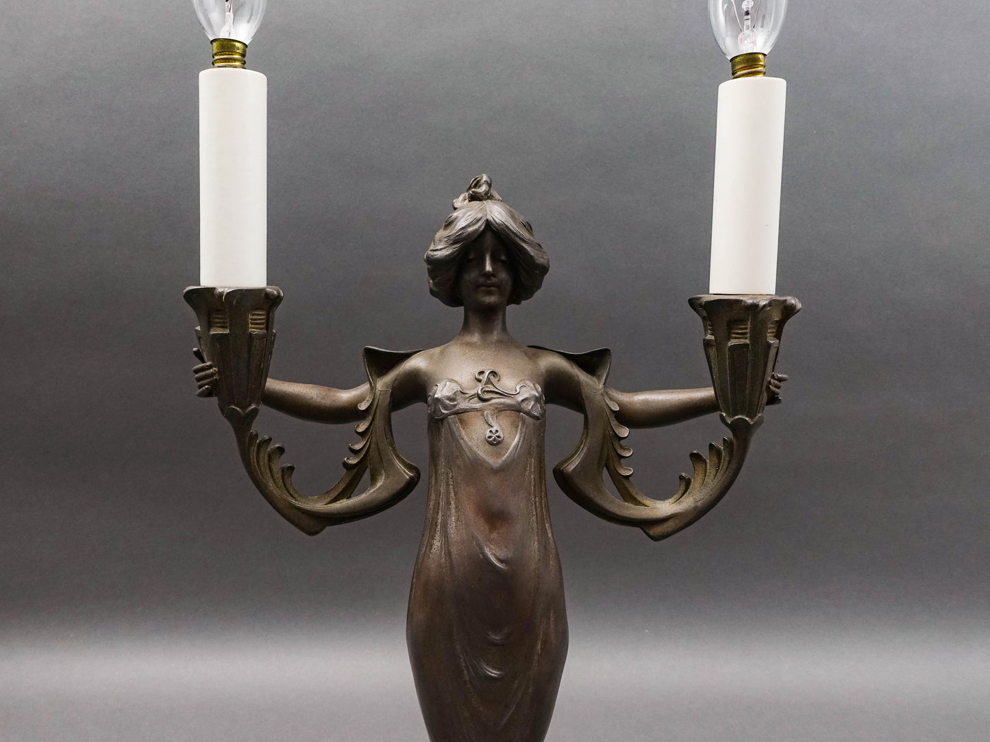Lucien Alliot (French 1877-1967) Art Nouveau Painted Bronze Spelter Figural Lamp