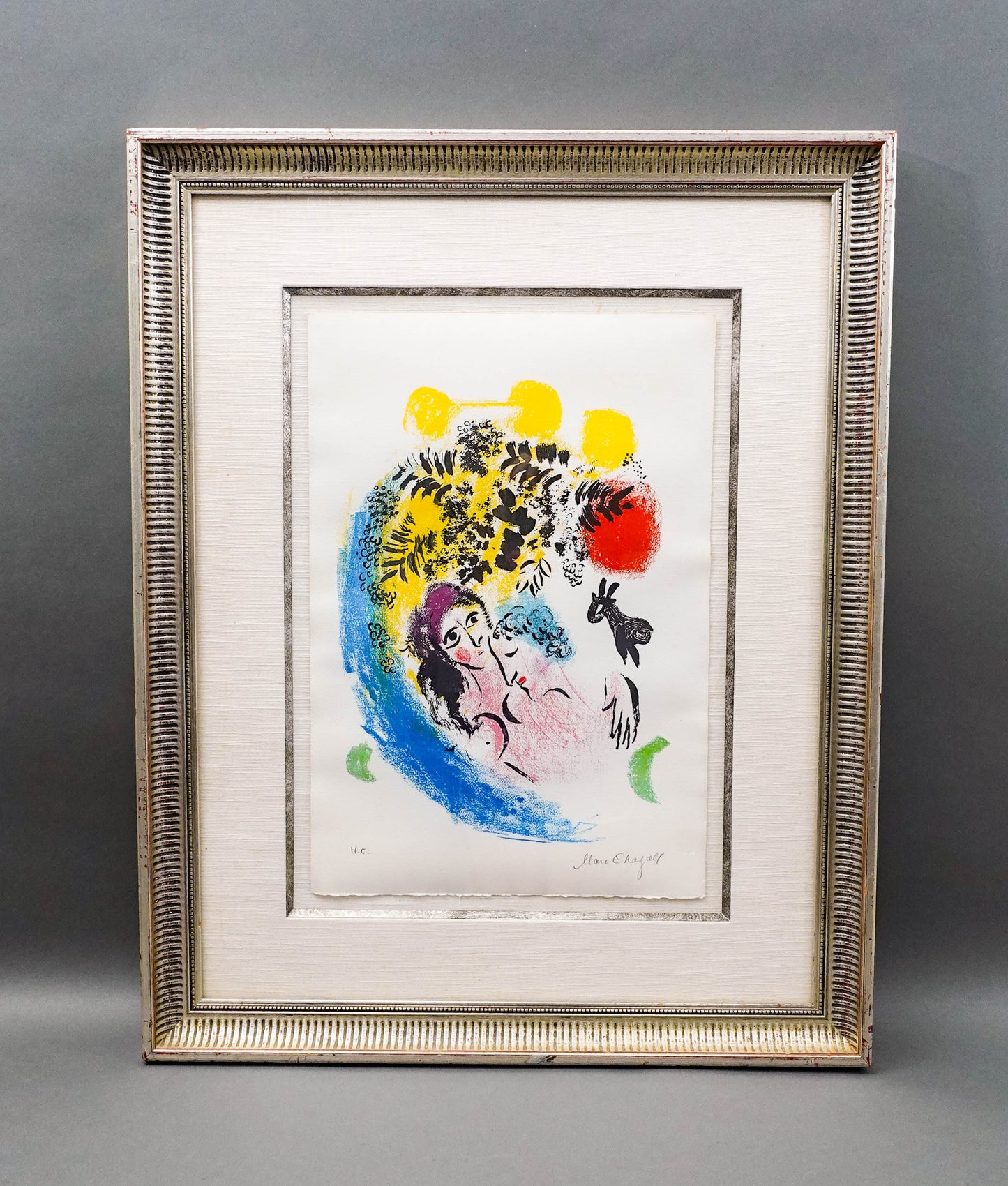 Marc Chagall (1887-1985) Signed Les Amoureux Au Soleil Rouge Lithograph H.C.