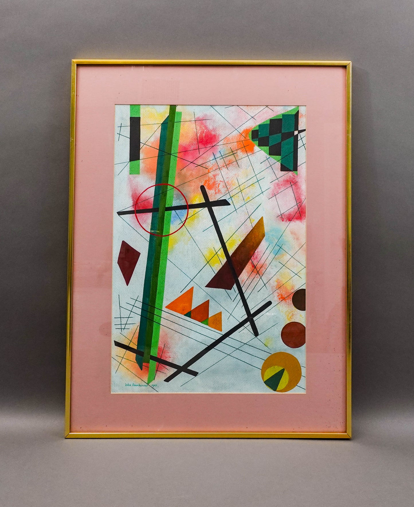 John Sennhauser (Swiss/American, 1907-1978) Signed 1965 Mixed Media Painting