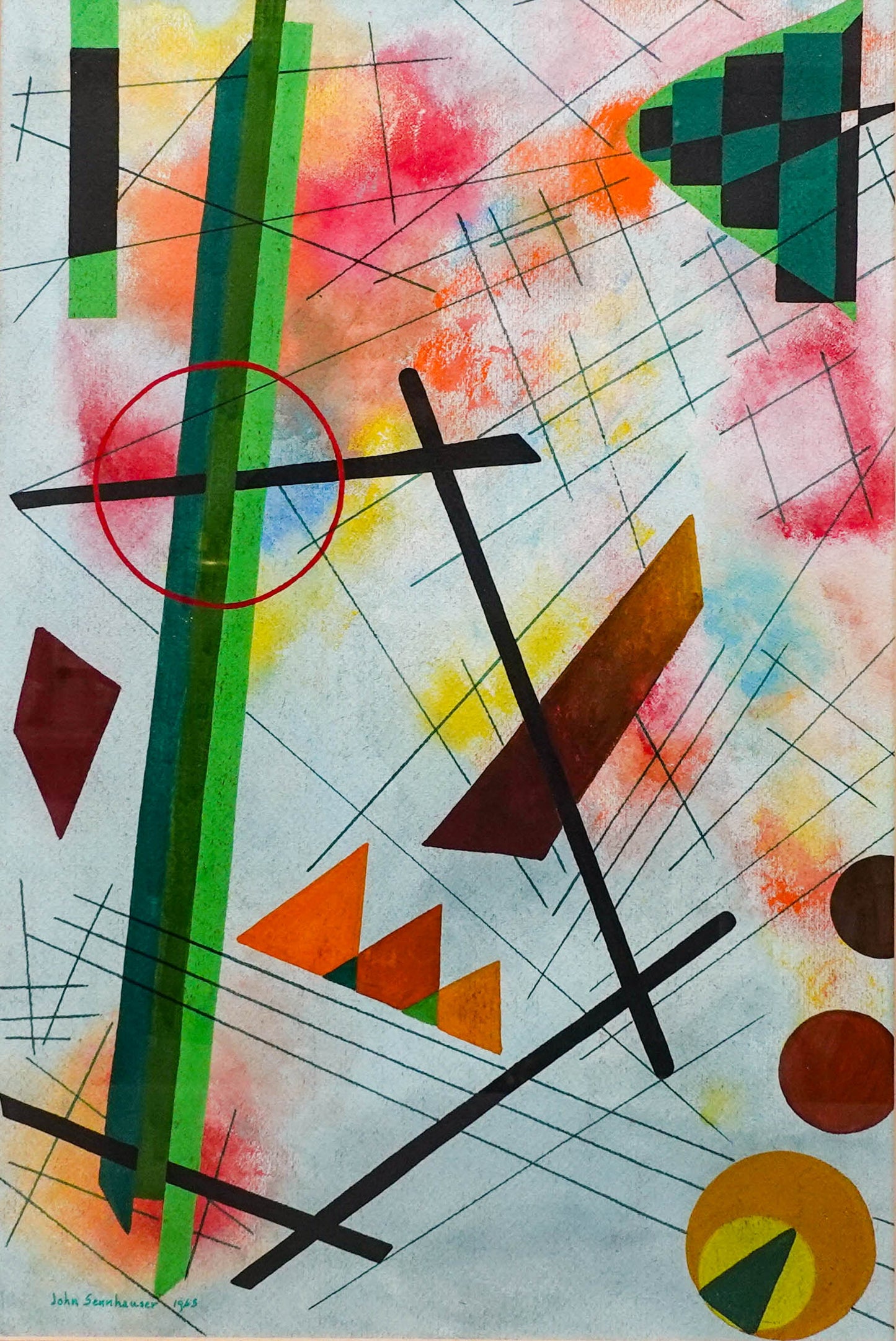 John Sennhauser (Swiss/American, 1907-1978) Signed 1965 Mixed Media Painting