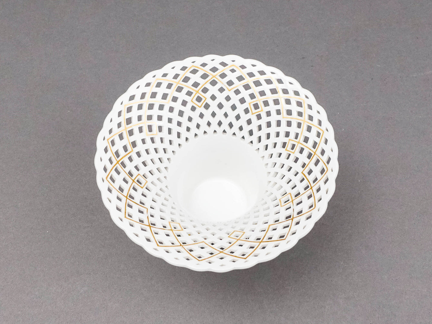 KPM Antique White Gold Floral Porcelain Reticulated Basket Compote Pedestal Bowl