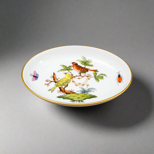 Herend Hungary Rothschild Bird Porcelain Oval Trinket Dish Butter Pat Tray 7781