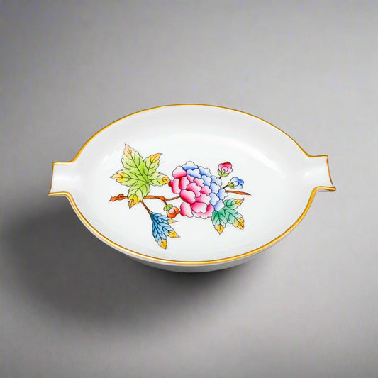Herend Hungary Queen Victoria Peony Flower Porcelain Ashtray Trinket Dish 7784