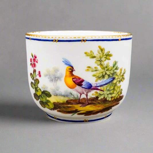 Sevres Francois Joseph Aloncle Hand Painted Birds Open Sugar Bowl Cup Circa 1772