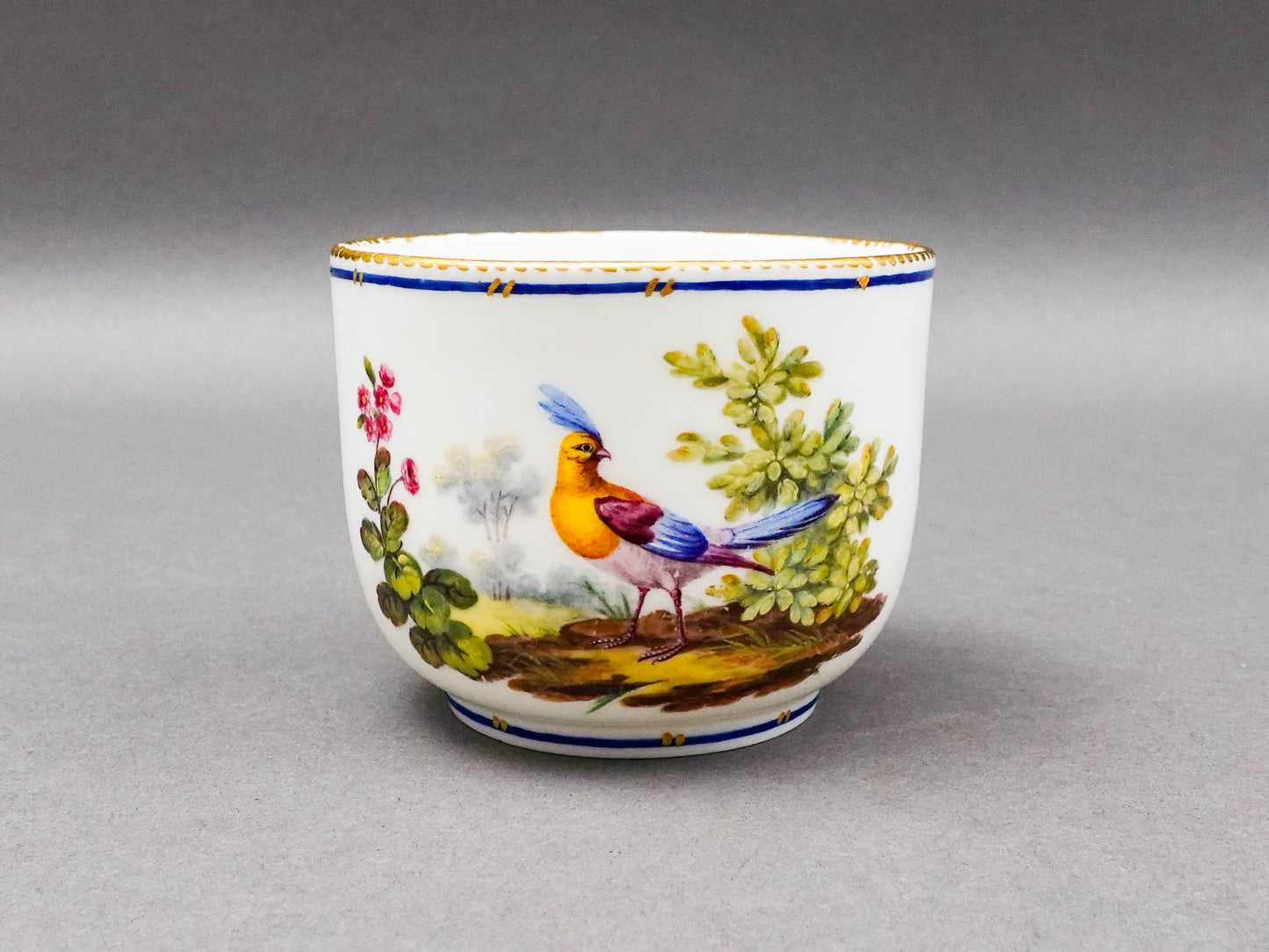 Sevres Francois Joseph Aloncle Hand Painted Birds Open Sugar Bowl Cup Circa 1772