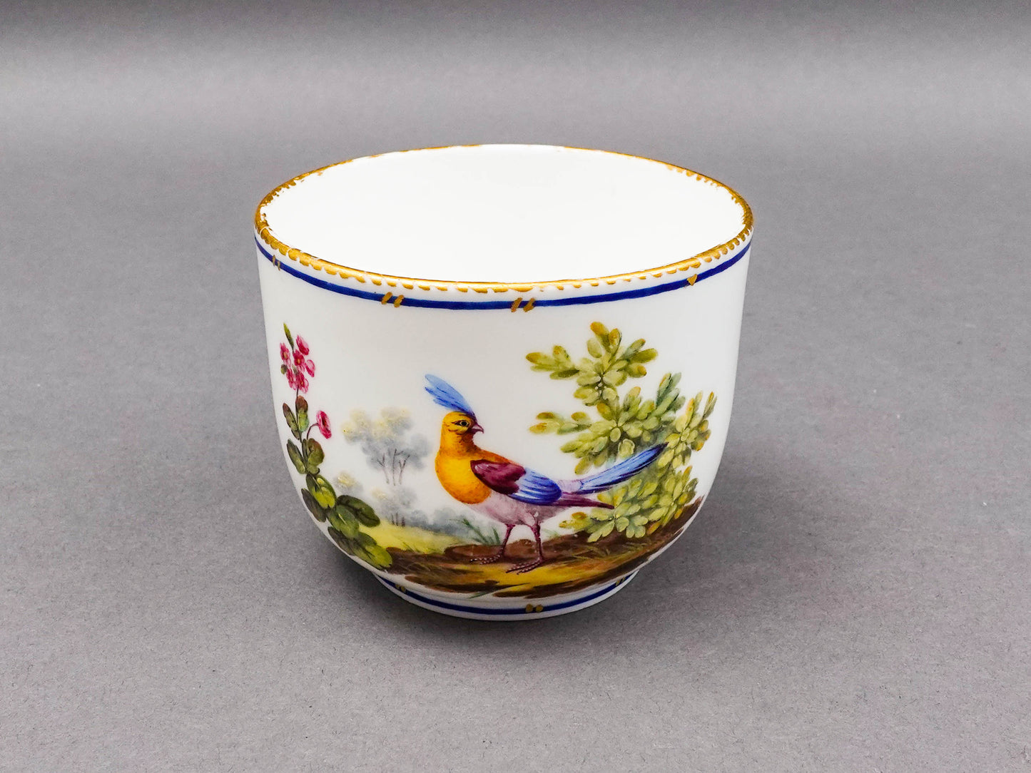 Sevres Francois Joseph Aloncle Hand Painted Birds Open Sugar Bowl Cup Circa 1772