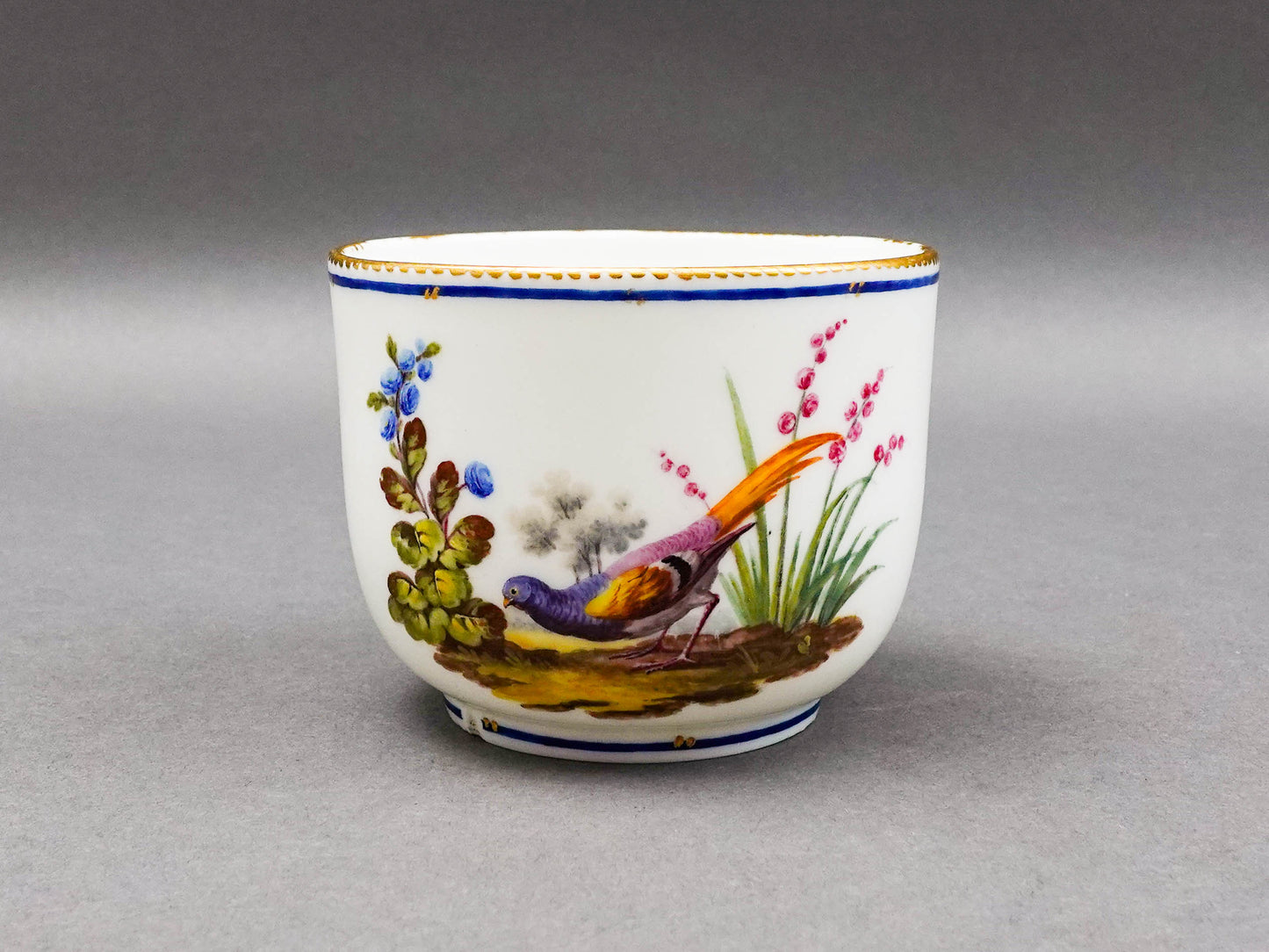Sevres Francois Joseph Aloncle Hand Painted Birds Open Sugar Bowl Cup Circa 1772