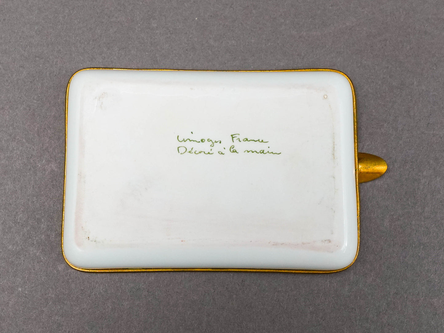Limoges France Decore A La Main Handpainted Porcelain Bronze Ormolu Ashtray Dish
