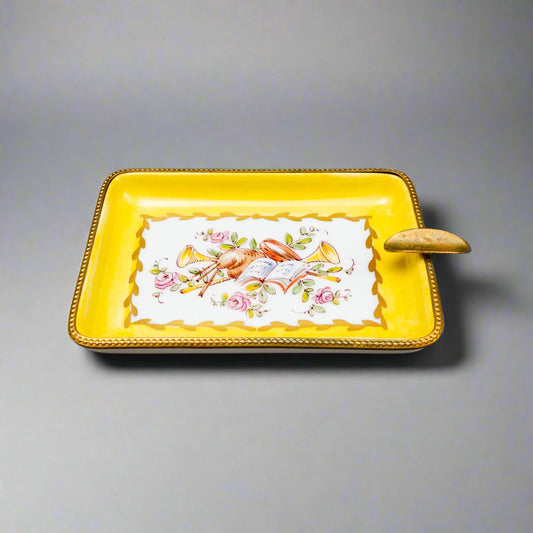 Limoges France Decore A La Main Handpainted Porcelain Bronze Ormolu Ashtray Dish