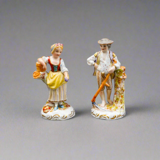 Sevres France Antique Porcelain Hand Painted Farm Lady & Gentleman Figurine Pair