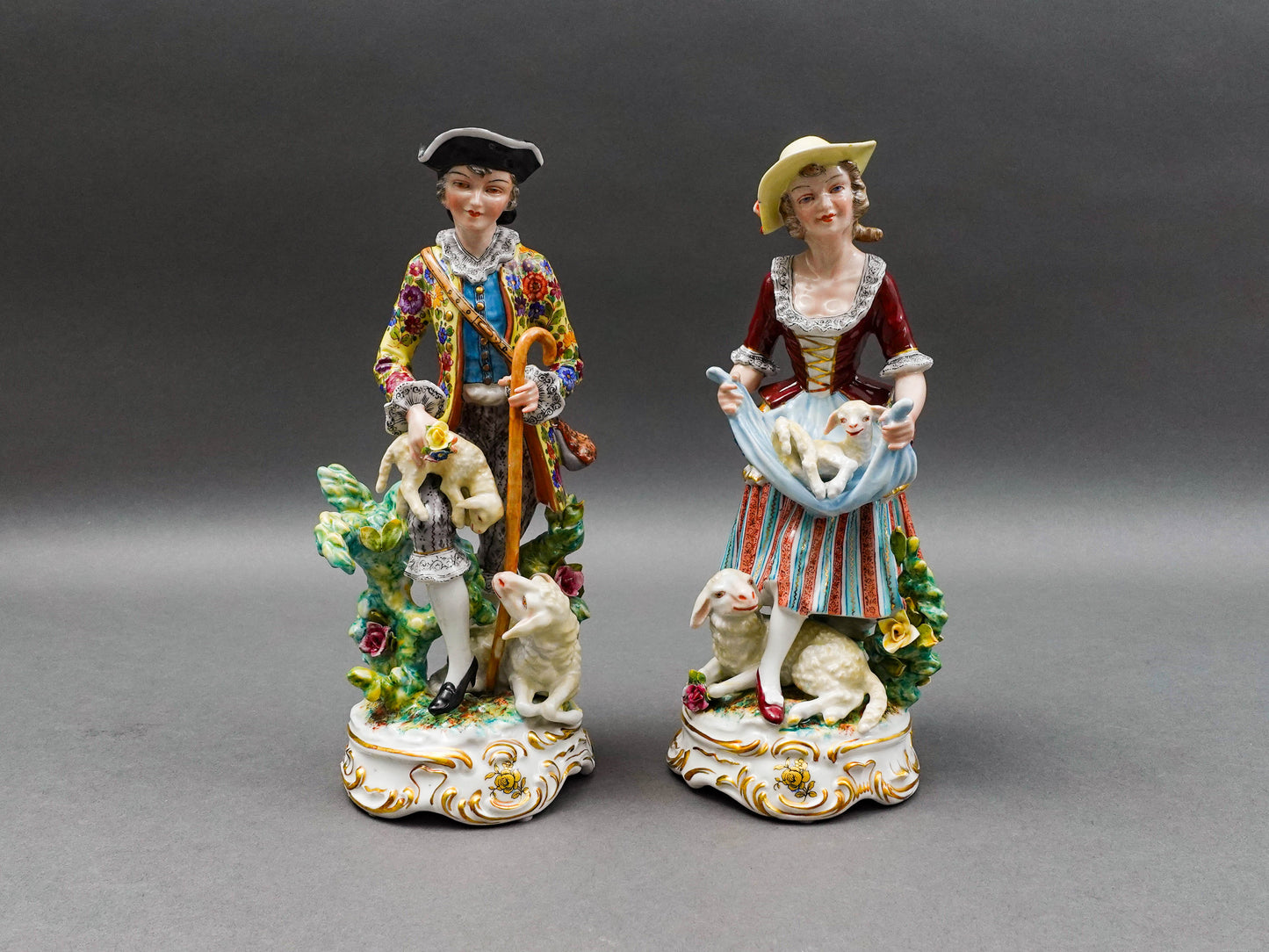 Meissen Germany Antique Fine Porcelain Shepard & Shepardess Figurine Pair