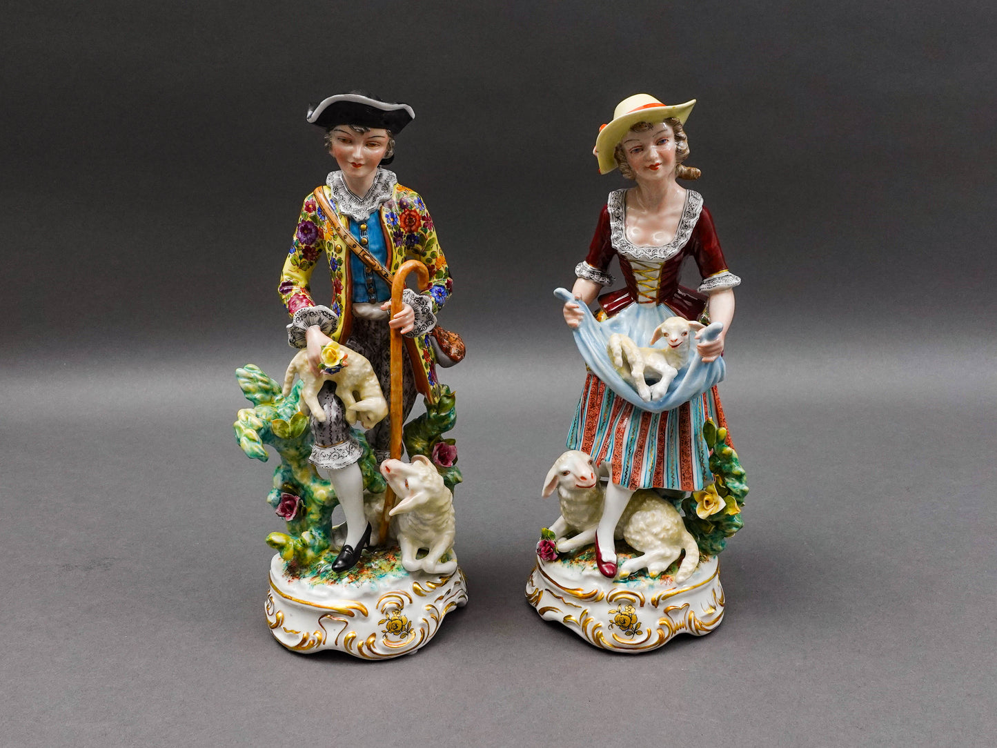 Meissen Germany Antique Fine Porcelain Shepard & Shepardess Figurine Pair