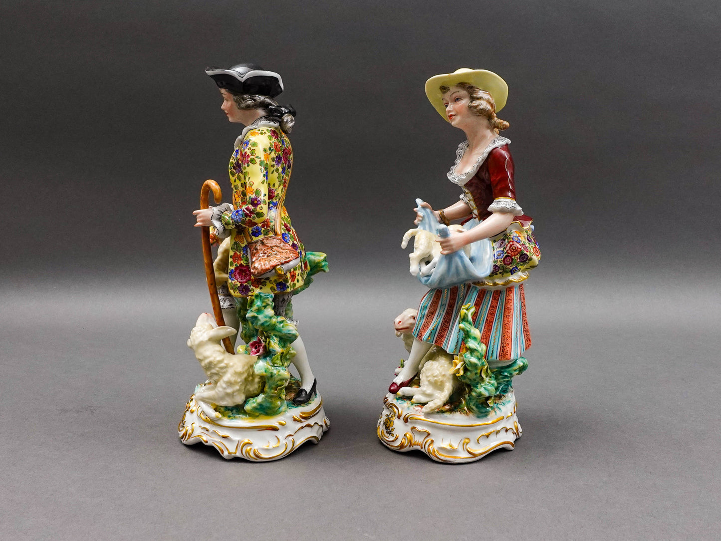 Meissen Germany Antique Fine Porcelain Shepard & Shepardess Figurine Pair