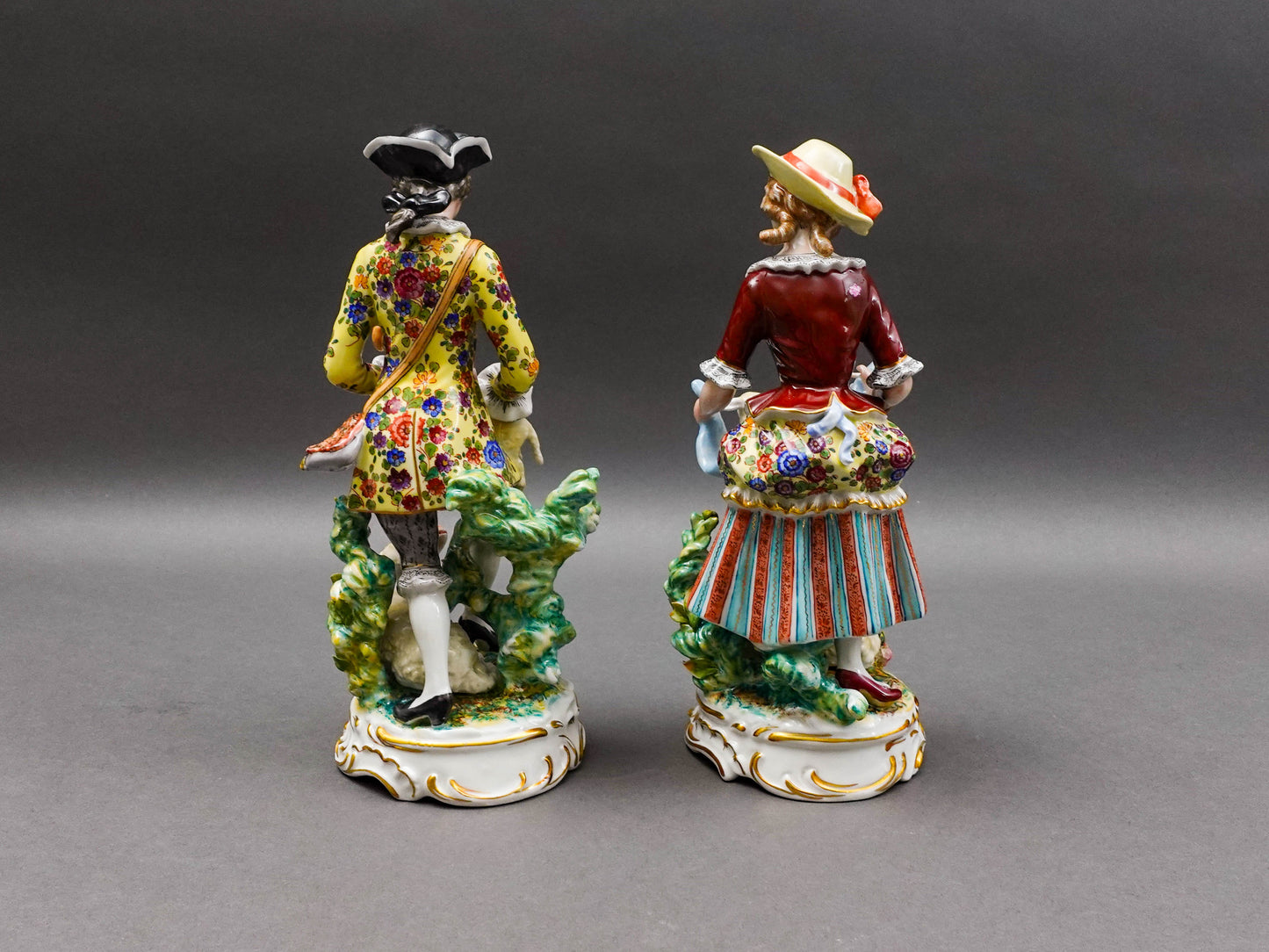 Meissen Germany Antique Fine Porcelain Shepard & Shepardess Figurine Pair