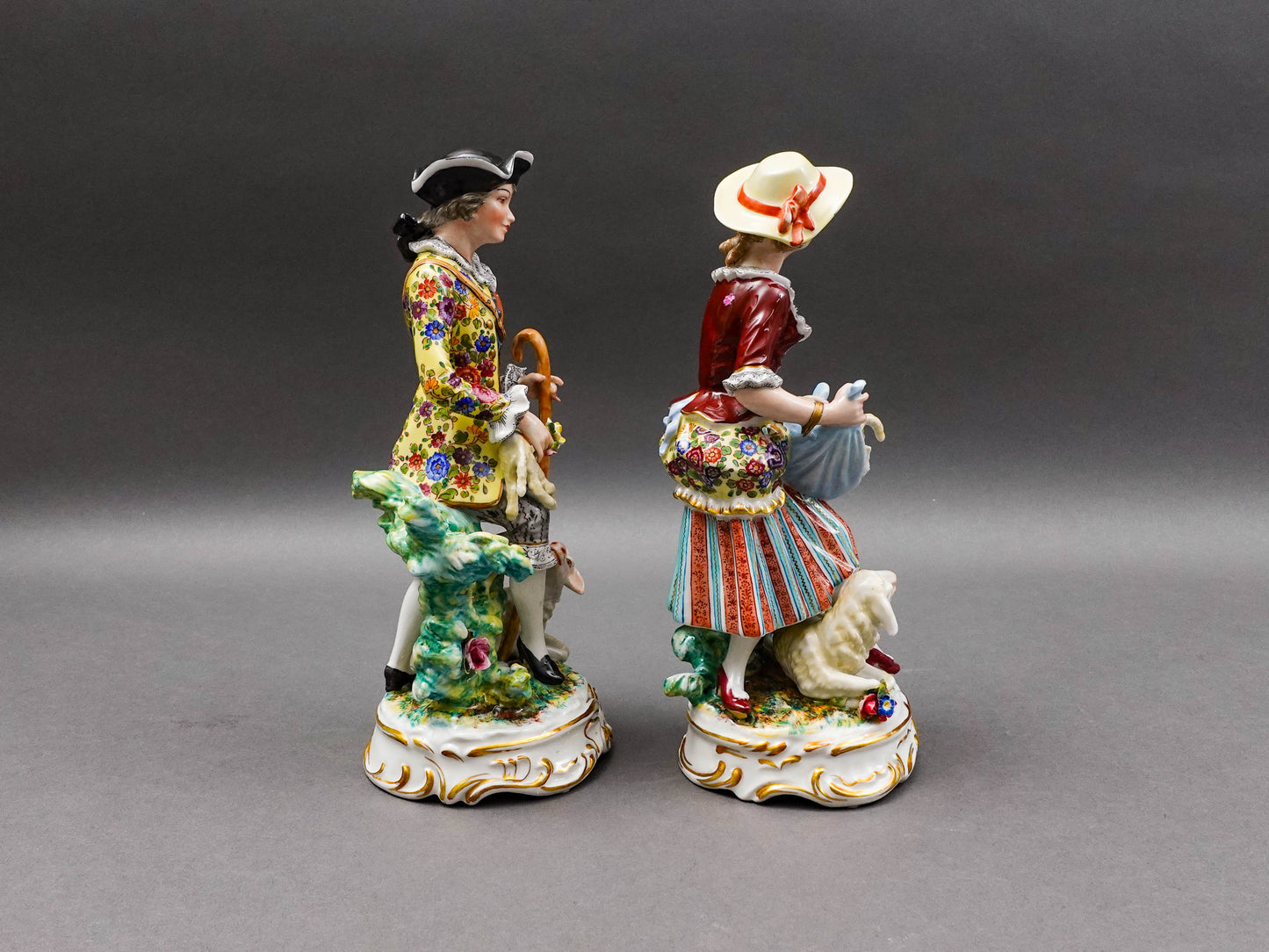 Meissen Germany Antique Fine Porcelain Shepard & Shepardess Figurine Pair