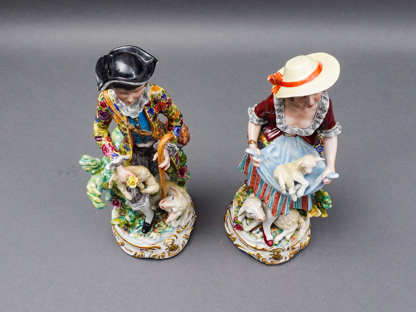 Meissen Germany Antique Fine Porcelain Shepard & Shepardess Figurine Pair