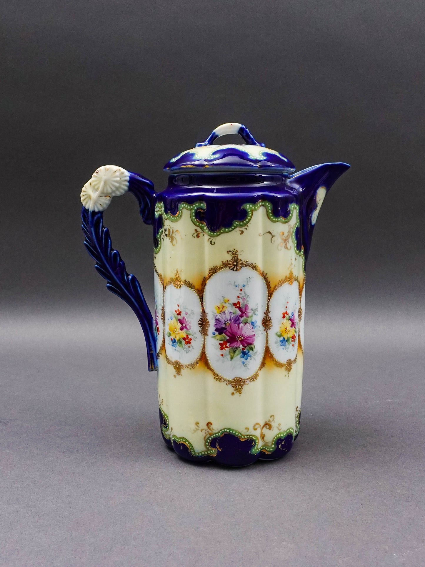 Nippon Antique Hand Painted Josephine Portrait Floral Porcelain Chocolate Pot