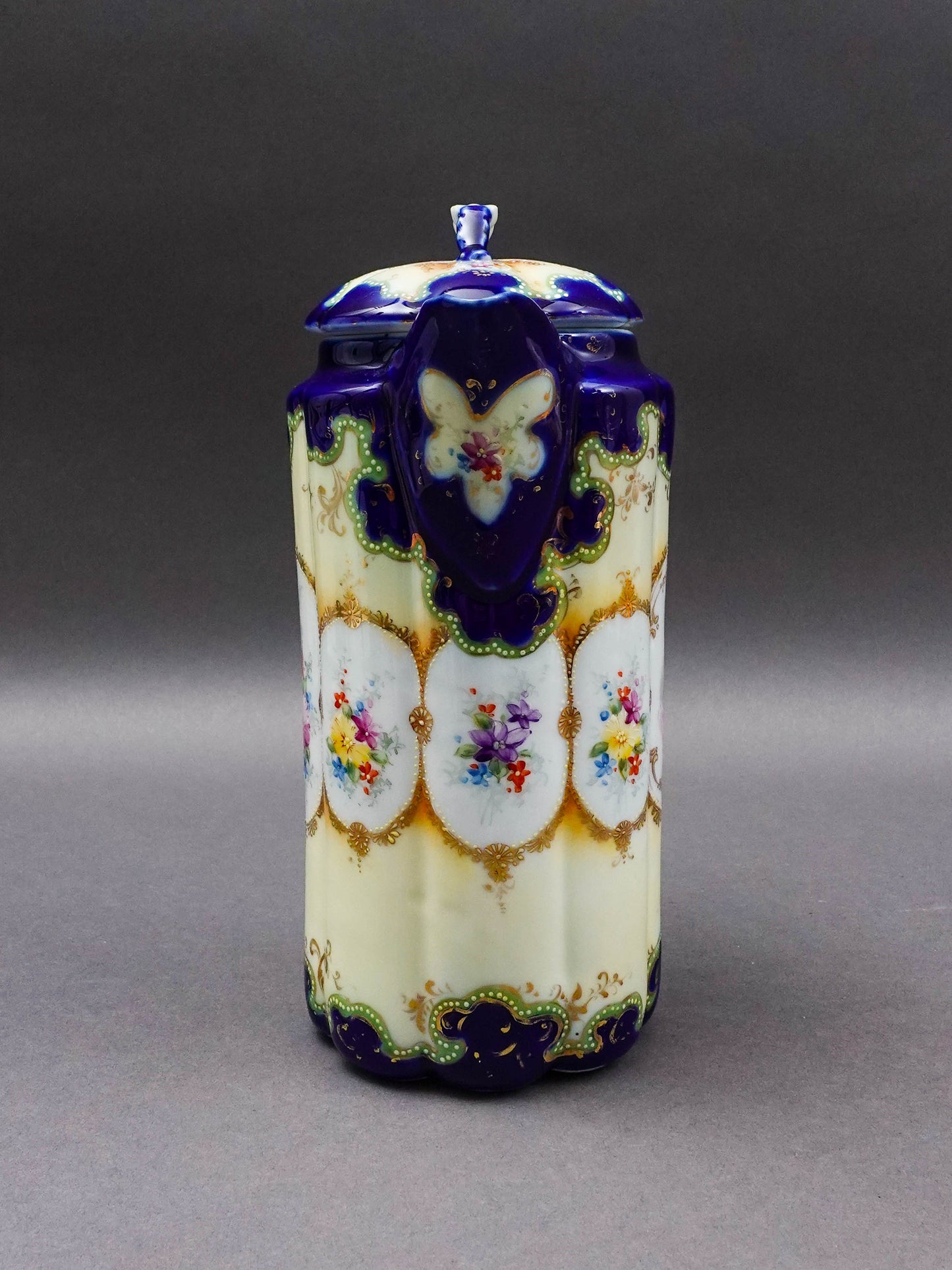 Nippon Antique Hand Painted Josephine Portrait Floral Porcelain Chocolate Pot