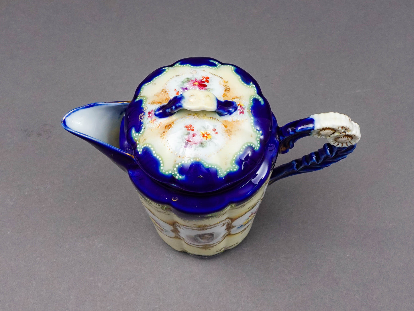 Nippon Antique Hand Painted Josephine Portrait Floral Porcelain Chocolate Pot