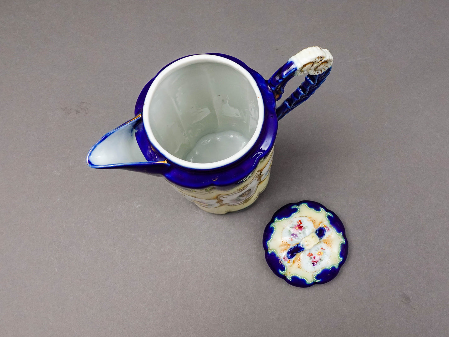 Nippon Antique Hand Painted Josephine Portrait Floral Porcelain Chocolate Pot