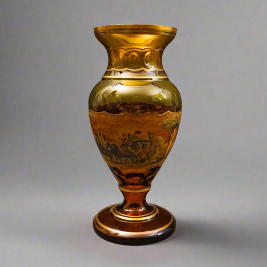 Moser Czech Bohemian JM Pohl Signed Antique Huge Amber Art Glass Vase 16 1/2"